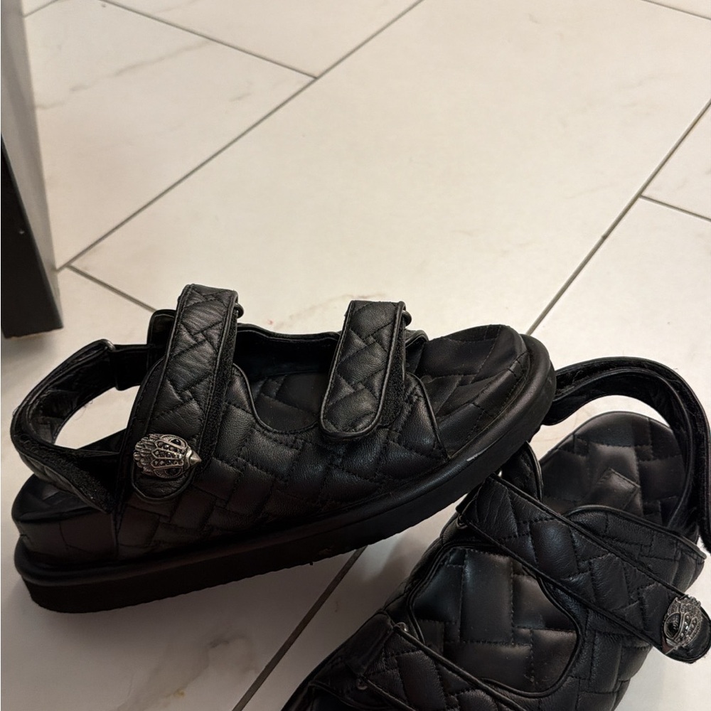 Black Quilted Sandals with Buckle